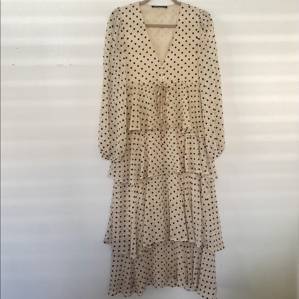 NWOT Zara Polka Dot Tiered Dress with Ruffles Size S
